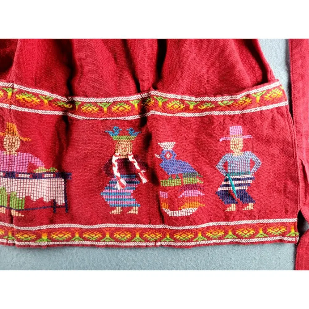 Vintage Guatemalan Embroidered Folk Art Half Apron